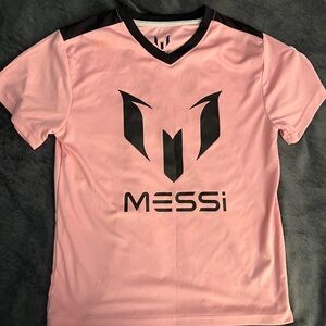 Youth Messi Jersey T-Shirt Pink #10 Classic Logo V Neck Kids Size Large 14/16